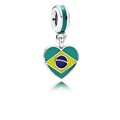 Pandora BRASIL HEART FLAG SILVER DANGLE WITH GREEN YELLOW AND BLUE ENAM